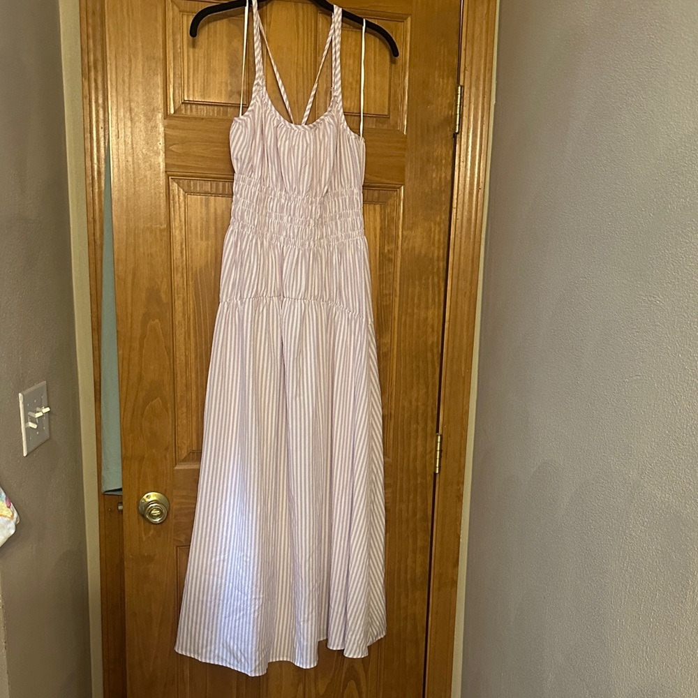Heyson Striped White and lavender Maxi Dress large from Ruthie Grace boutique